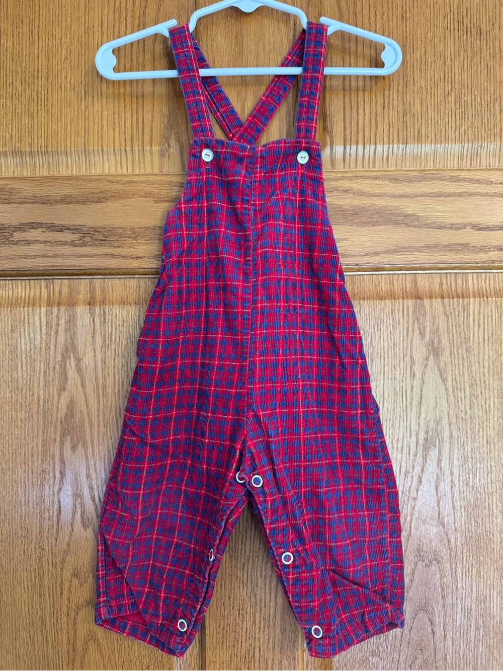 Vintage Sears 12M Plaid Corduroy Overalls Red Blue Baby Romper